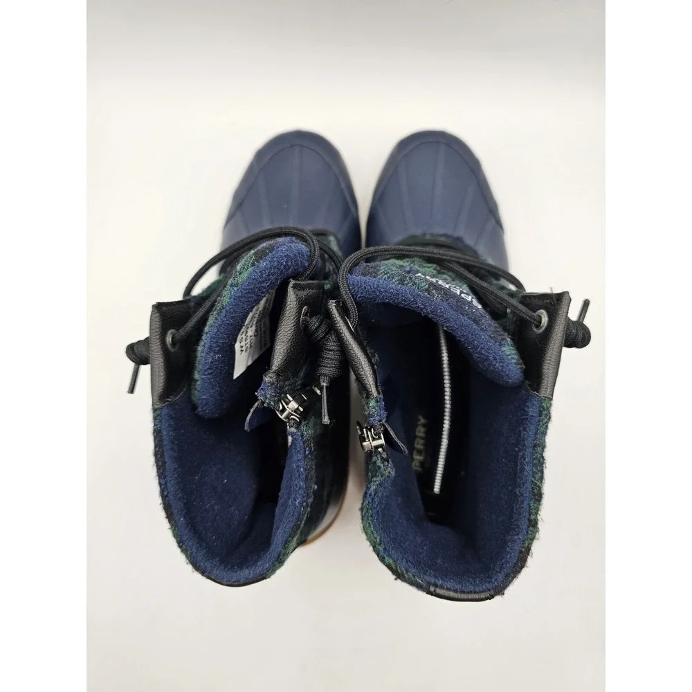 Sperry Womens Saltwater Duck Boots 9M Blue Green Plaid Wool‎ Quilted Preppy